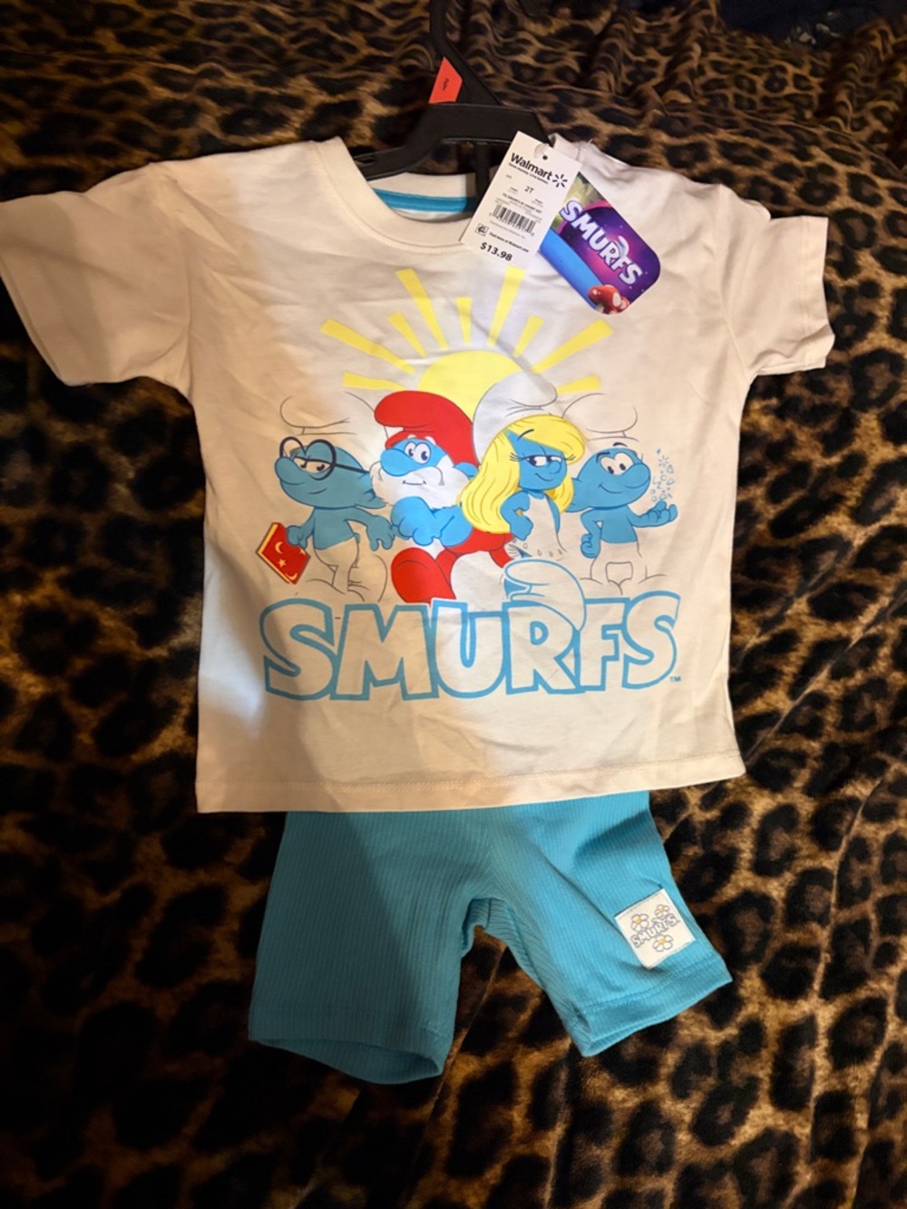 Smurfs Kids White & Blue Matching Set - Licensed Tee and Shorts